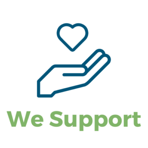 a graphic of a hand with a heart on it with text underneath that reads "we support"